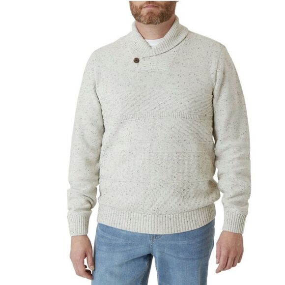 Chaps Men's Pullover Sweater Size M Ivory/Cream Shawl Collar Soft Cotton - Picture 4 of 16